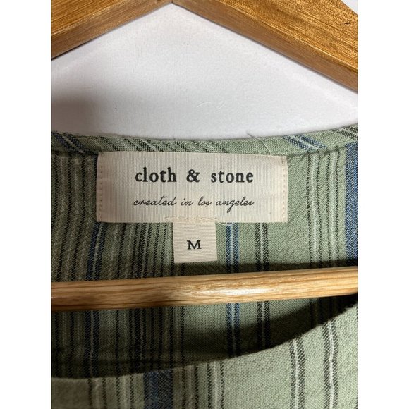 Cloth and Stone Size Medium Linen Blend Shift Dress Green Button Back Short - Picture 6 of 12